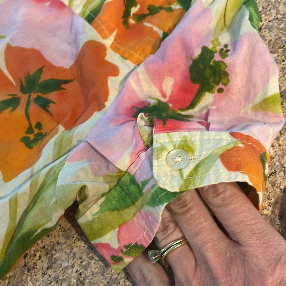 Caribbean Joe Floral Lightweight Cotton Short Sleeve Top Small - Picture 9 of 14